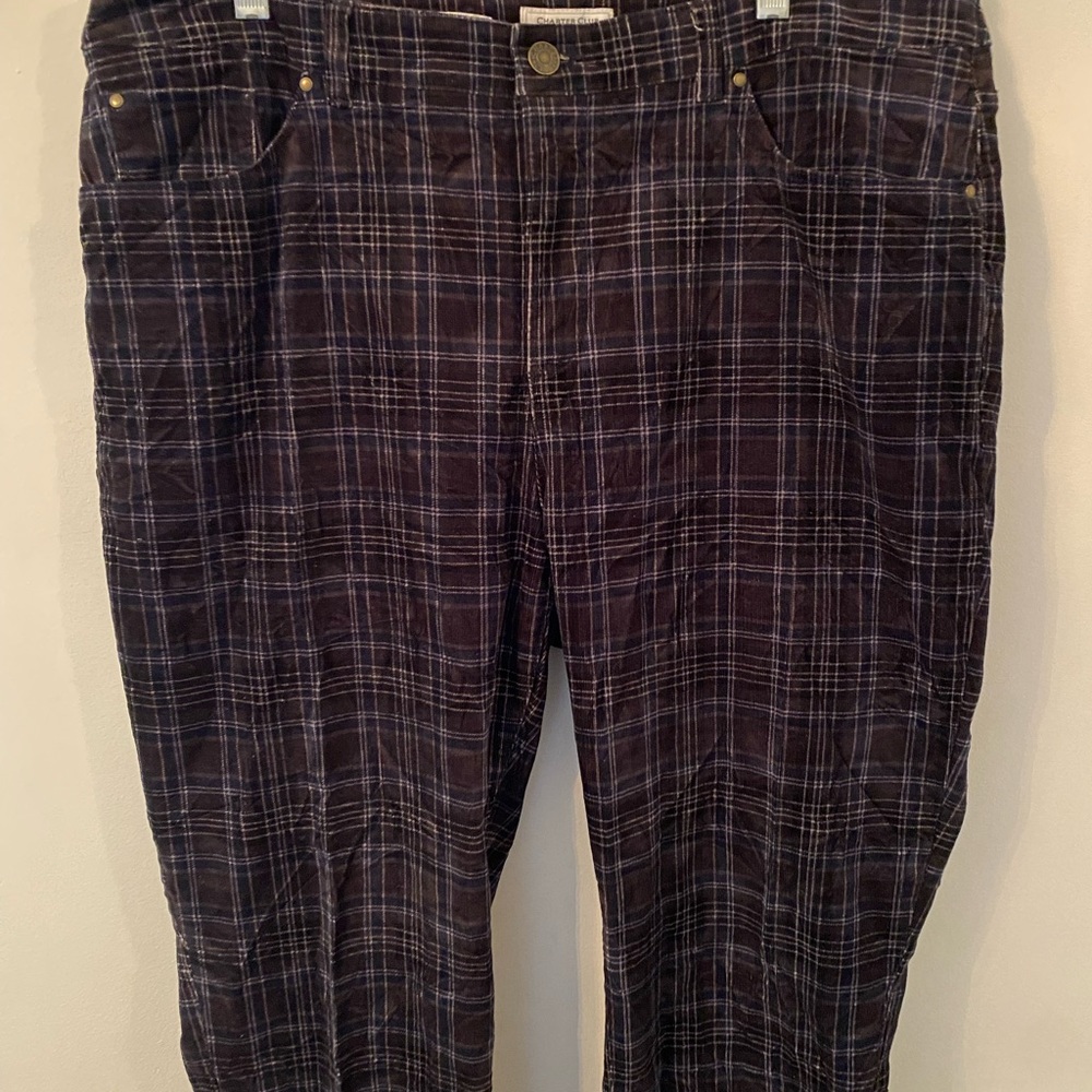 charter Club women’s black plaid corduroy . Straight leg size 16. - Picture 3 of 6